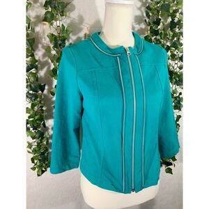 Chico's Blue Front Zip Jacket with Zipper Accent Women's Size O XS-S